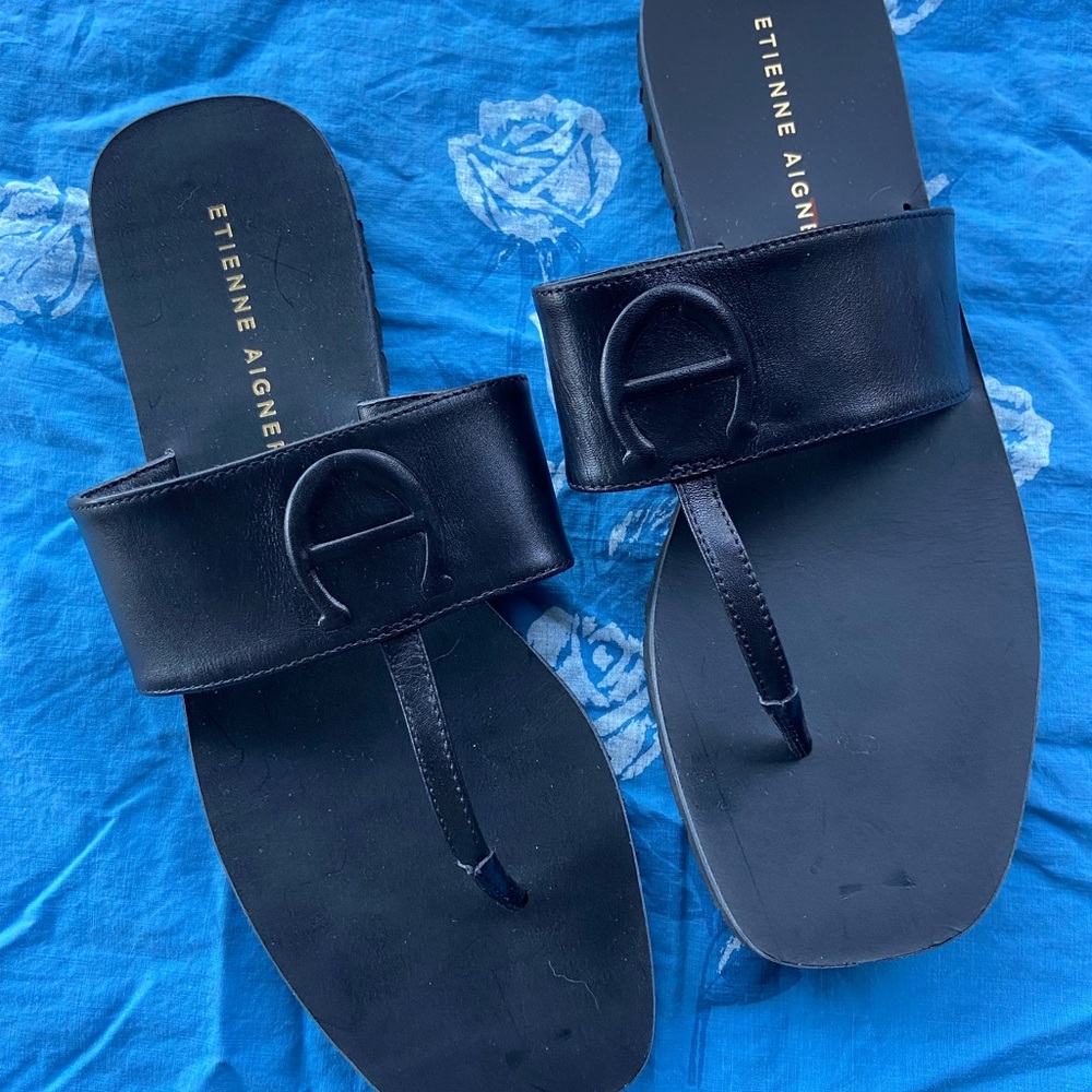 Etienne Aigner leather t-strap sandals